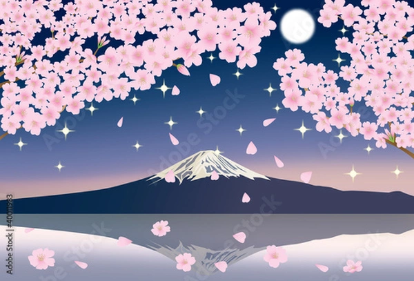 Fototapeta 夜桜と富士山