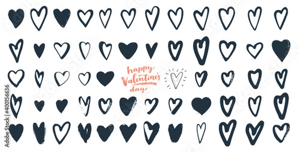 Fototapeta Happy Valentine's Day calligraphy. Set of bohemian hand drawn hearts. Boho style hand lettered modern calligraphy card. EPS 10 vector vintage illustration