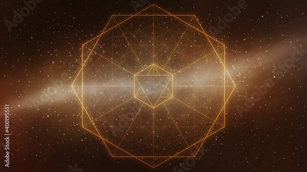 Obraz Golden brown sacred geometry, hexagon abstract line art in space - background