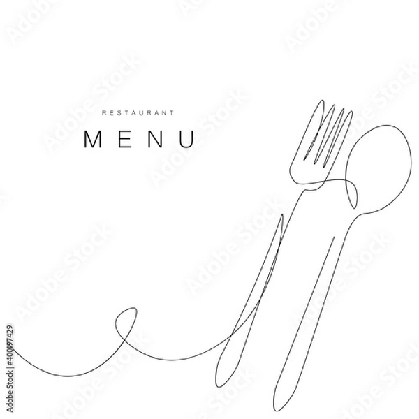 Fototapeta Menu restaurant background wit fork and spoon, vector illustration