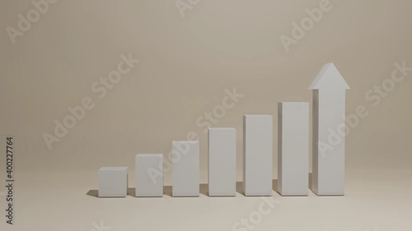 Obraz 3D bar chart of 7 growing columns. Economical growth, increase or success theme.