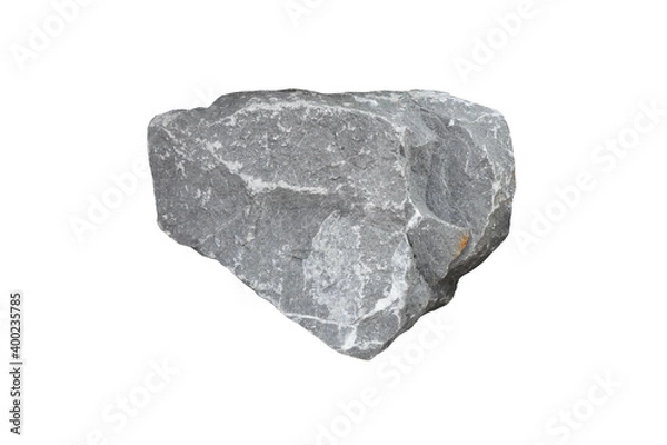 Fototapeta A piece raw specimen of gray limestone rock isolated on a white background.