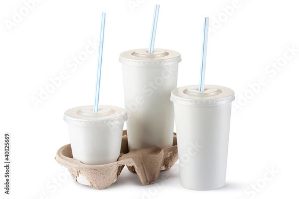 Fototapeta Three assorted disposable cups for beverages