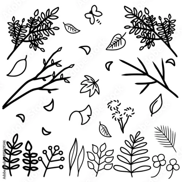 Obraz 植物自然シンプル素材セット線画