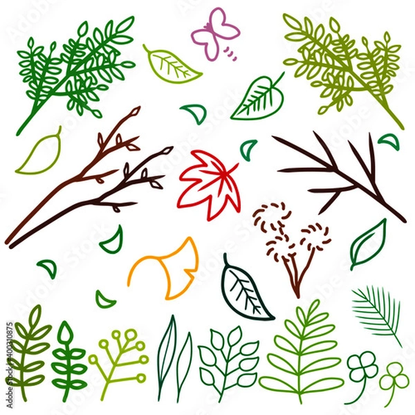 Obraz 植物自然シンプル素材セット線画