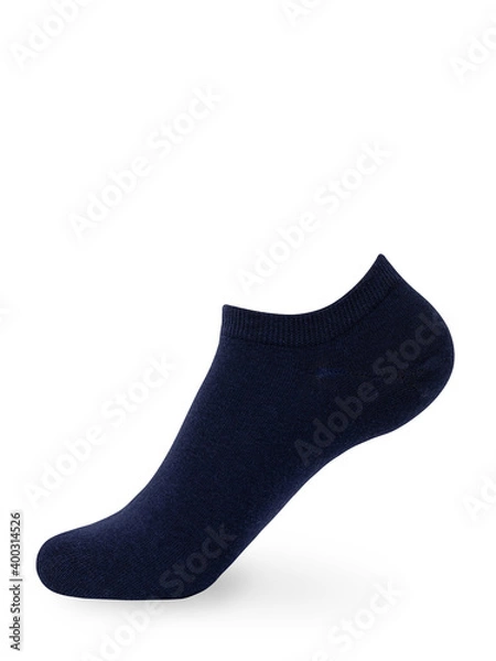 Fototapeta Isolated navy blue  short sock on invisible mannequin foot on white background, side view