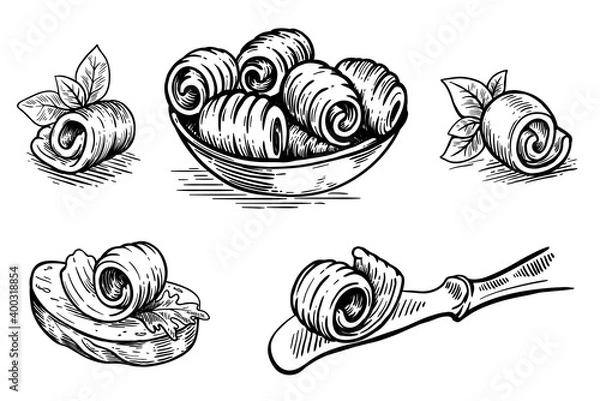 Obraz Butter. natural farm products. set of vector sketches