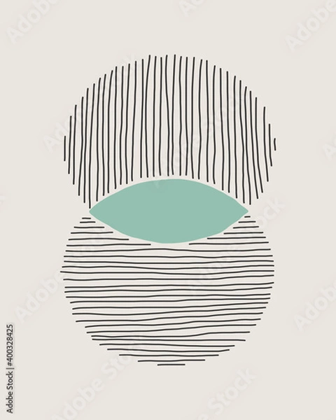 Fototapeta Abstract Modern Line Art in Black and Aqua on Cream