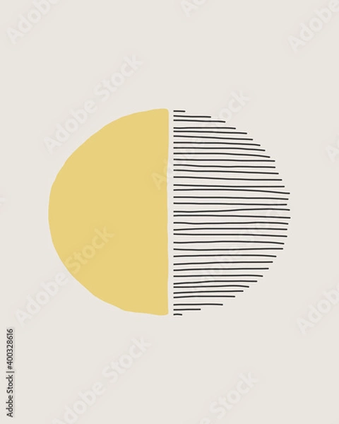 Fototapeta Abstract Modern Line Art in Black and Yellow on Cream