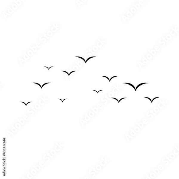 Fototapeta Flock of flying birds. Vector bird silhouettes. illustration isolated on a white background. Vector illustration