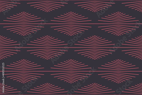 Fototapeta Seamless, abstract background pattern made with repeated lines forming geometric forms. Traditional looking, simple vector art.