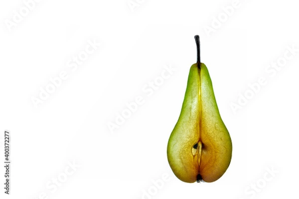 Fototapeta Green pear slice isolated on a white background.