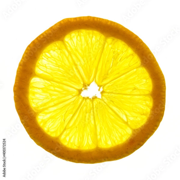 Fototapeta Yellow lemon slice isolated on a white background.