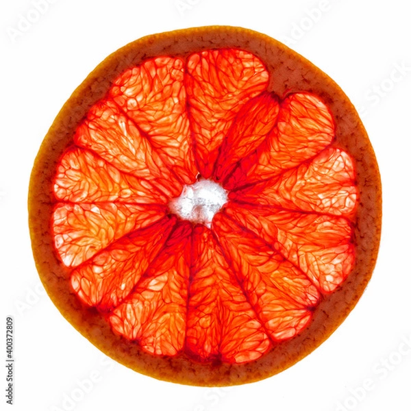 Fototapeta Pink grapefruit slice isolated on a white background.