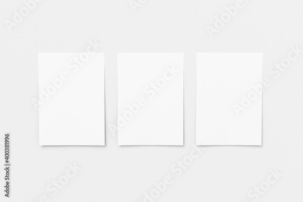 Fototapeta set of 3 A4 White vertical paper sheet Mockup, letter or invitation