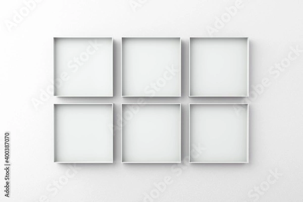 Fototapeta Set of 6 white frame on an empty wall