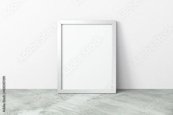 Fototapeta Empty metal frame on concrete floor, industrial mockup