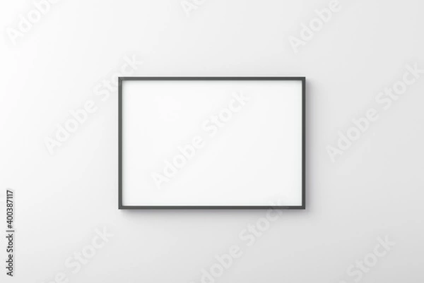Fototapeta Thin black empty frame on white wall