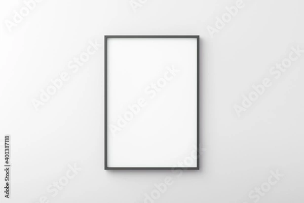 Fototapeta Thin black empty frame on white wall