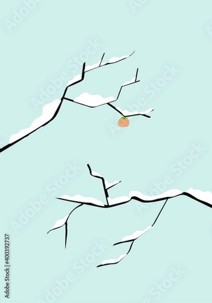 Obraz 柿と雪景色のベクター画像