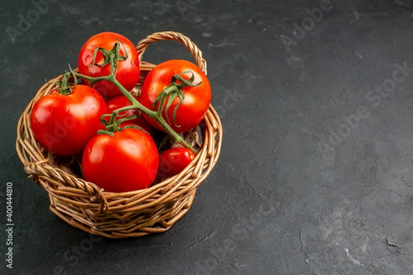 Fototapeta front view fresh red tomatoes inside basket on a dark background food red salad photo
