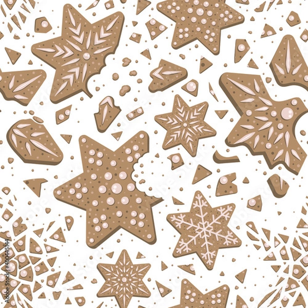Obraz Vector Gingerbread Star Cookies Seamless Pattern