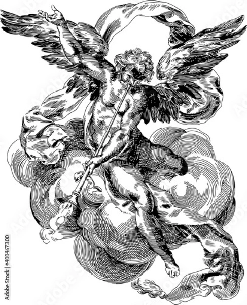 Obraz Hand drawn vintage angel Vector design for t-shirt graphics, banner, fashion prints, slogan tees, stickers, cards,flyer, posters and other creative uses