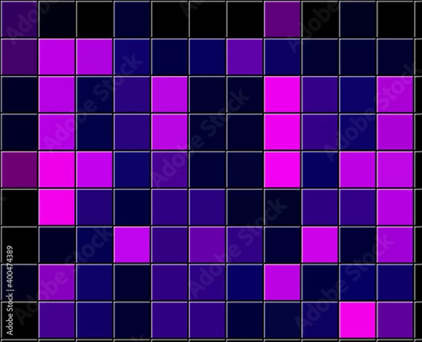 Fototapeta Spectacular background in the shape of a tetris, with beautiful color squares of purple, lilac, blue and black.