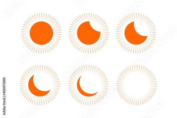 Fototapeta Lunar eclipse or solar eclipse process icon set. Shining sun or moon icon