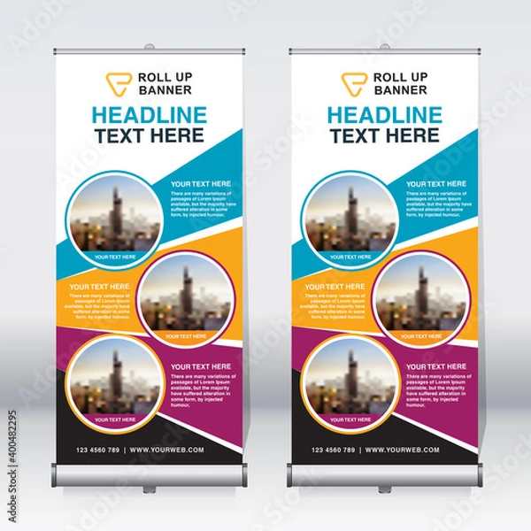 Obraz Roll up banner design template, abstract background, pull up design, x-banner, rectangle size.
