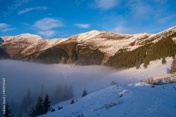 Fototapeta Mountain Ridge with sea of clouds.