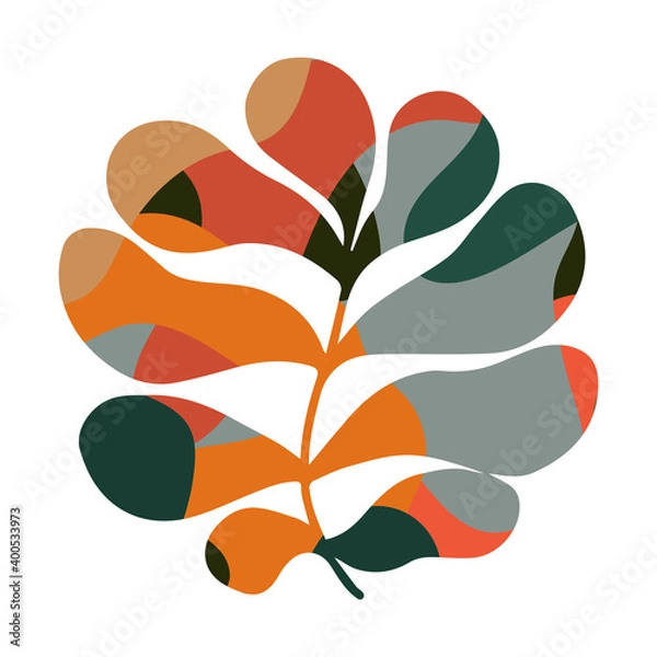 Fototapeta Vector illustration of a tropical plant. Pink fern isolated on white background. Hand drawn branches and leaves