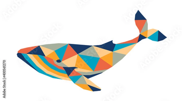 Fototapeta Geometric polygonal whale. Abstract colorful animal. Vector illustration.	