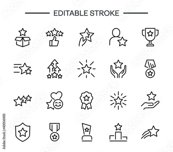 Obraz Star editable icon set Ranking line sign graphic design element First place, star, rating,  winner, medal, award  outline symbol, Cup, Pedestal, Medal, Diploma