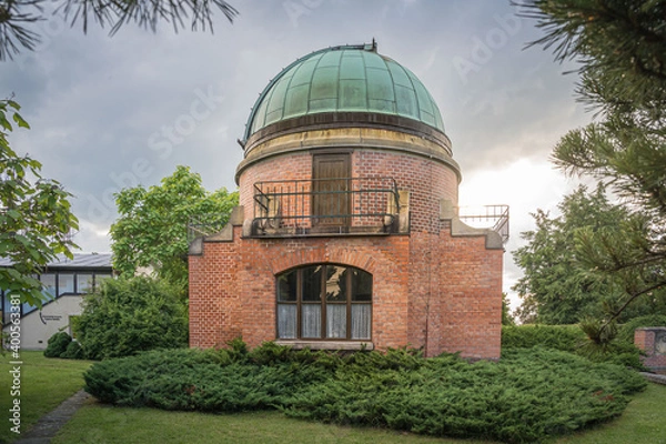 Fototapeta Old Historic building of observatory within Ondrejov astronomy institute. Deep space telescope observatory. Ondrejov, Czech republic.