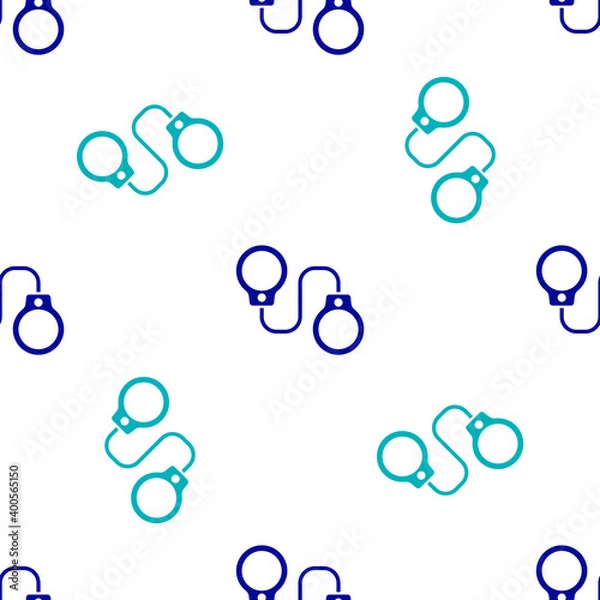 Obraz Blue Handcuffs icon isolated seamless pattern on white background. Vector.