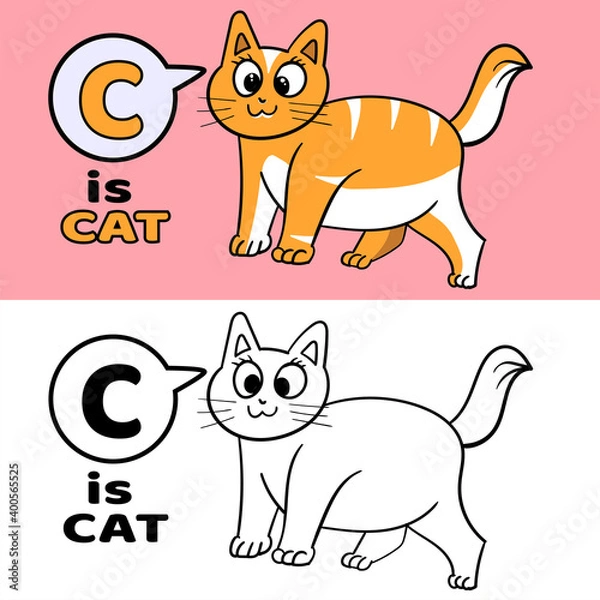 Fototapeta C is for cat,coloring page vector