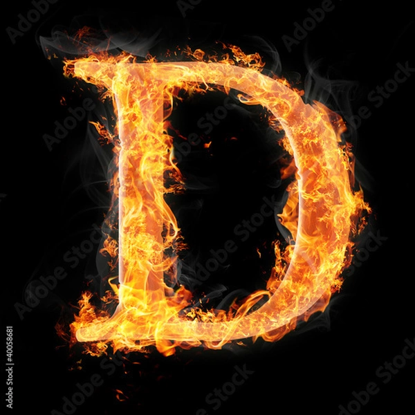 Fototapeta Fonts and symbols in fire on black background - D