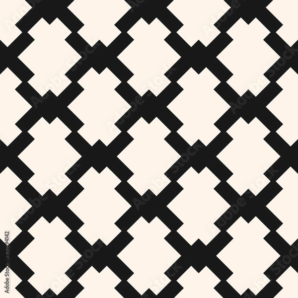 Obraz Vector monochrome seamless pattern with diamond grid, net, mesh, lattice, fence, diagonal lines. Abstract geometric texture. Simple black and white background. Repeat design for decor, print, cloth