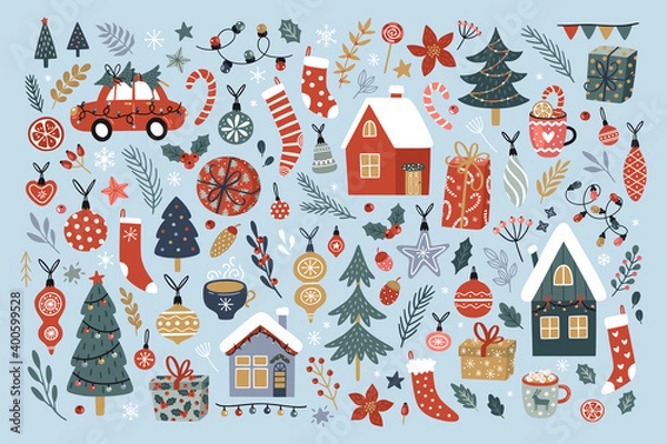 Obraz Christmas vector collection of decorative winter elements.