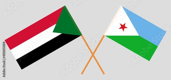 Fototapeta Crossed flags of the Sudan and Djibouti