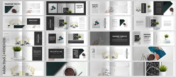 Fototapeta Vector layouts of horizontal presentation design templates for landscape design brochure, cover design, flyer, book design, magazine. Home office concept, study or freelance, working from home.