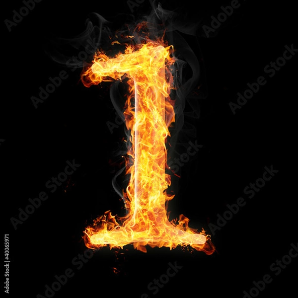 Fototapeta Fonts, numbers and symbols in fire for different purposes