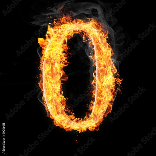 Fototapeta Fonts, numbers and symbols in fire for different purposes