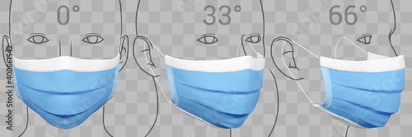 Fototapeta Vector set collection of realistic blue face masks on human heads from different angles