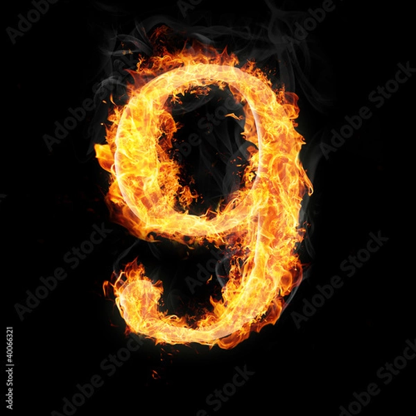 Fototapeta Fonts, numbers and symbols in fire for different purposes