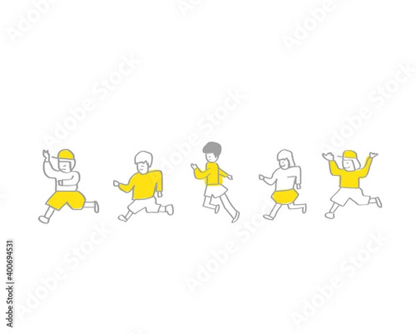 Obraz 学校生活／シンプルな線画手描きイラスト／レイヤーで服の色変え可能／休み時間の風景