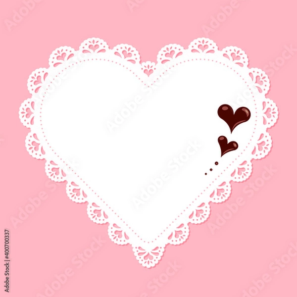 Fototapeta ハート型の白いレースとチョコの背景