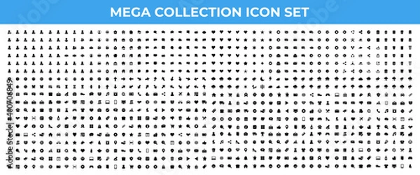 Fototapeta Mega set of icons in trendy flat style. Material collection of icons for business, finance, marketing, e-commerce. Vector illustration