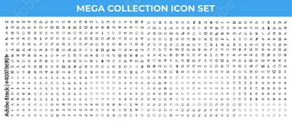 Fototapeta Mega set of icons in trendy line style. Material collection of icons for business, finance, marketing, e-commerce. Vector illustration